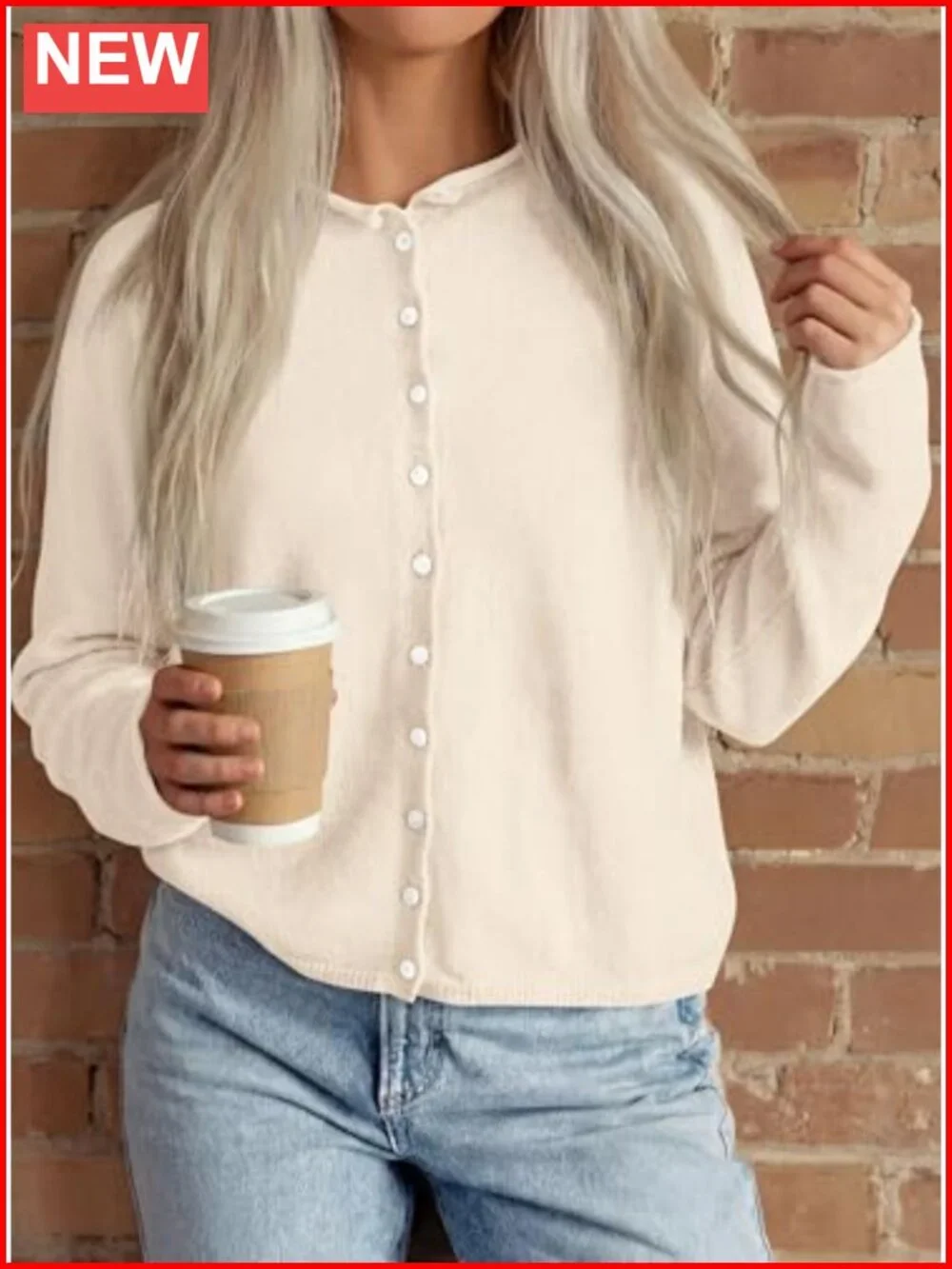 Oversized Button Up Knit Cardigan Crew Neck Long Sleeve Fall Sweater